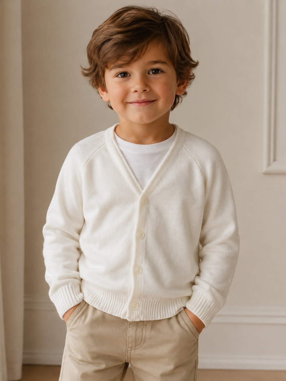 Julius Berger Vintage Boys Cream Cardigan Sweater Size 5 Quiet Luxury Preppy